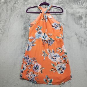 Charles Henry Dress‎ Size XS Orange Floral Sleeveless Halter Keyhole Lined Party